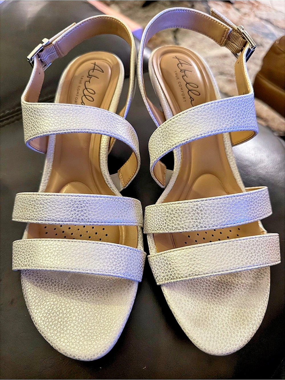 Abella True Comfort Metallic Strappy Heels in Silver